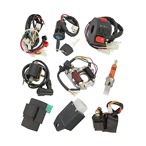 Complete Wiring Harness Kit, ATV Wire Harness for 50cc 70cc 110cc 125cc Scooter Moped Chinese 4 Wheeler Parts with Electrics Stator Coil CDI Solenoid Relay - 110cc Wiring Harness by BOOTOP