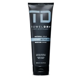 Towel Dry Creme Styler Natural Hold + Medium Shine - Men's Hair Styling Super-Lightweight Smoothing Cream - Hold 2/10 - Easy Washout Formula - Men's Grooming Gear, Made in USA, 8.4 fl oz (250ml)