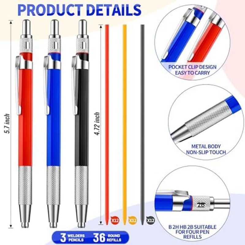 Lyaciomn Welding Pencil with Round Lead Set Metal Welding Marker