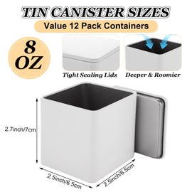 AKOLAFE 12 Pack Empty Tin Cans with Lids Airtight Coffee Container for Ground Coffee Bean Kitchen Canister Set Square Tea Canister Small Metal Tin for Sugar Candy Spice Loose Leaf Tea Storage DIY Gift