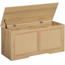 HOOBRO Storage Chest, 43.3" Storage Bench, Rattan-Like Storage Trunk, Sturdy Entryway Bench Supports 220 lb, Shoe Bench, Safety Hinge, U-Shaped Opening, Easy Assembly, Natural NL22CW01