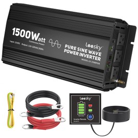 1500W Pure Sine Wave Power Inverter 12V DC to 110V 120V AC with UL Listed Fuses Compatible with Lithium Battery Starlink for Car Off-Grid Solar Home RV Truck with 15FT Battery Monitor Remote by LEESKY