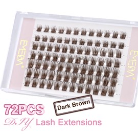 EMEDA Dark Brown Individual Cluster Eyelashes, D Curl, 8 mm, DIY Eyelash Extension, Clear Band, Natural Brown Eyelash Line, Coloured Cluster Eyelashes (Dark Brown 8 mm)