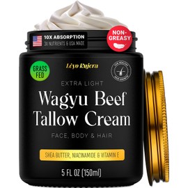 Lush Rush Non-Greasy Grass Fed Tallow Face Moisturizer Cream 5OZ Shea Butter, Vitamin E, Whipped Grass Fed Beef Tallow for Skin, Face, Body, Hair, Lotion for Women & Men with Flower Extract