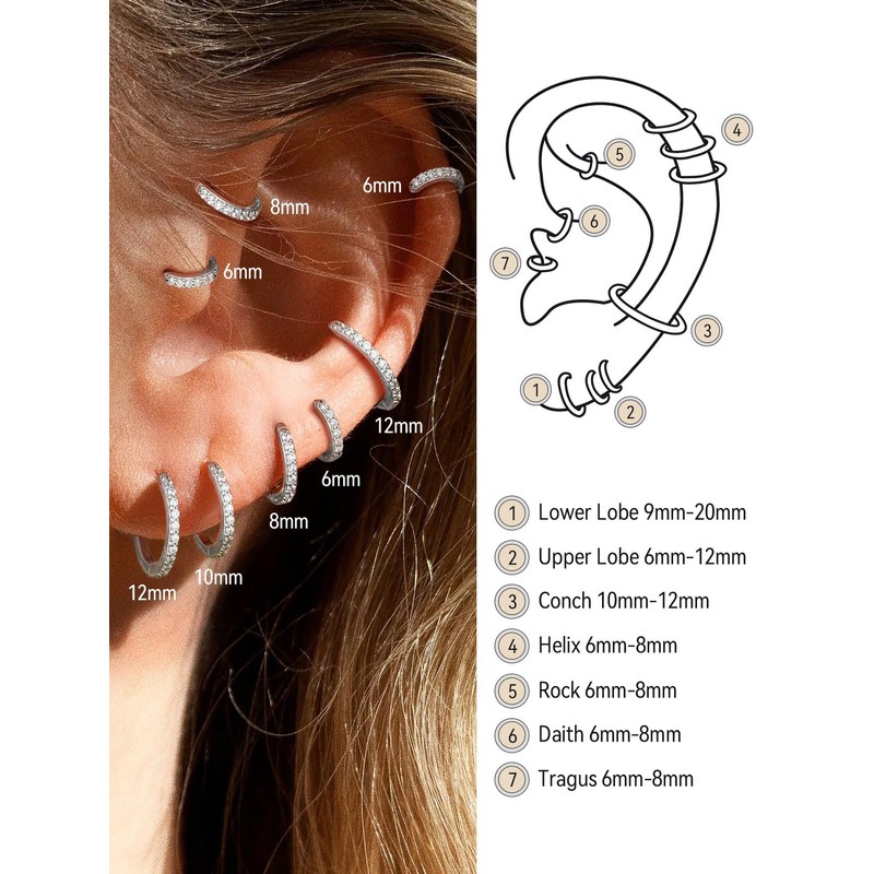 Sterling Silver Earring 925 Womens Small Silver Hoop Earrings 12mm