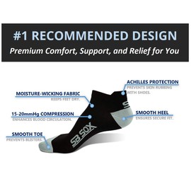 SB SOX Lite Plantar Fasciitis Compression Socks (2 Pairs) for Women & Men - Lowcut Socks for Running, Athletic, Daily Use (Solid-Black, X-Large)