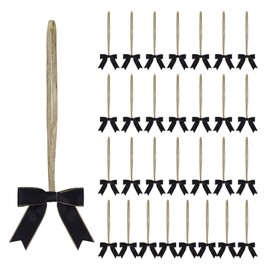 Meseey 30pcs 8 Inch Gold Stretch Elastic Loops with Black Pre-Tied Double Face Satin Gold Edge Ribbon Bows for Gift Wrapping,Baby Showers, Weddings, Christmas Boxes (8 Inch, Black)