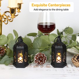 Reperla 12-Pack Mini Lanterns, LED Small Candle Lanterns Decorative, Tea Light Lantern Decoration, Black Hanging Decorative Lantern, Table Centerpiece for Wedding Xmas Ramadan Decor, Battery Included