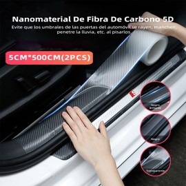 ZVXCABV 2 Rollos Protector de Borde de Puerta de Coche,5cm * 5m,Protector de Borde de Entrada de Coche, Cinta Anticolisión, Transparente, Fibra de Carbono, Accesorios Decorativos Universales