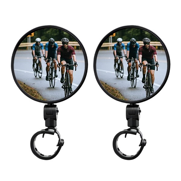 2Pack Bike Mirror, 360° Adjustable Bicycle Mirror, Round Wide Angle Convex Mirror Bike Mirrors, Bike Mirrors Rear View Handlebar for 15-35mm Mountain Bike Handlebars