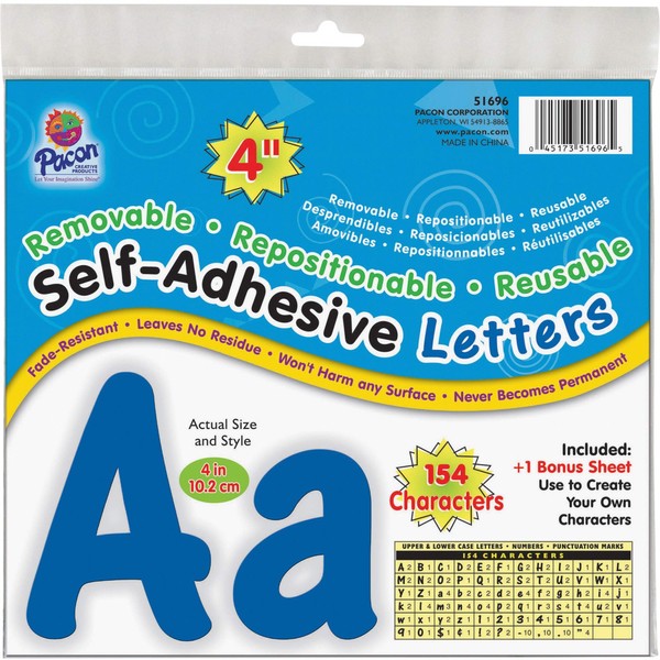 Pacon 154 Self-Adhesive Letter Set Character, 4-Inch, Blue per Pack