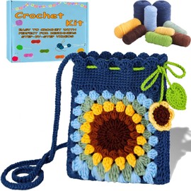 XIANFANG Crochet Phonebag DIY Craft Supplies, Beginner Crochet Kit for Adults Kids Women Men Complete Kit Included Crochet Accessories Paper Instruction Manual Step-by-Step Video Tutorials