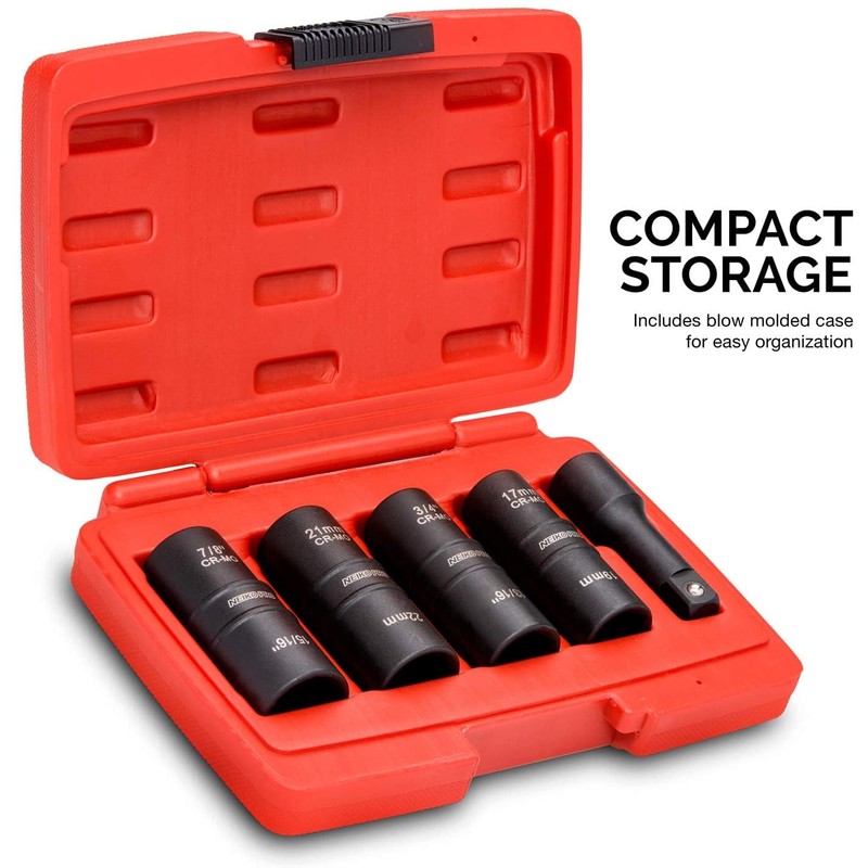 NEIKO 02282B 1/2-Inch-Drive Impact Socket Set, Flip Socket Set, Chrome