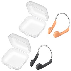 Weewooday 2 Pcs Swimming Nose Clip Unisex Adult Swimming Competition Nose Clip Training Nose Plugs Swimming Competition Protector with Storage Cases for Adults Water Sports Pool (Dark Grey and Beige)