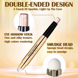 DAGEDA Eyeshadow Stick,Dual End Shimmer Eyeshadow Stick,Pearl Eyeshadow Pencil Crayon,Waterproof Long-lasting Glitter Eye Shadow Cream Stick with Soft Brush for Eye Makeup (03# Rose Gold Shimmer)