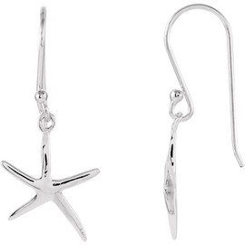 925 Sterling Silver Nautical Starfish Dangle Hook Earrings - 16x13mm - Beach Earrings for Women - Seashell Earrings