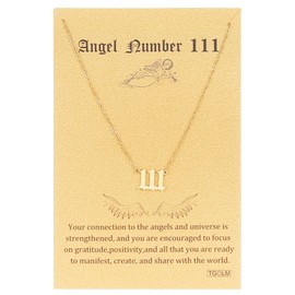 TGOLM Angel Number Necklace 18k Gold Plated Stainless Steel Faux Pearl Choker Chain Aesthetic Accessories Jewelry for Women 16", Stainless Steel, No Gemstone