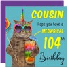 104th Cousin Birthday Card - Meowgical Cat Funny Birthday Card