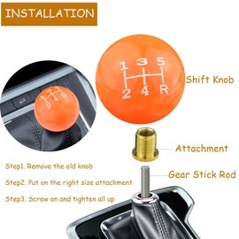Temzzer Gear Shift Knob 5 Speed Ball Shifter Stick Head Resin Gear Lever Handle for Most Manual Automatic Vehicles M10x1.5 M10x1.25 M8x1.25 (Orange 3)