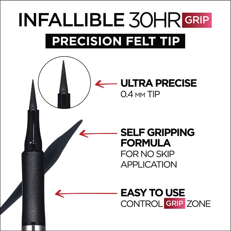 L'Oreal Paris Cosmetics Makeup Infallible Grip Precision Felt Eyeliner, Smudge