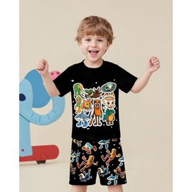 Gaifully Boys Brainrot Tralalero Tralala Pyjamas Set Boys Tung Tung Tung Sahur Short Sleeve Pjs Tops Pants 2 Piece Outfit