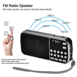 Mingzhe Y-501 Mini FM Radio Digital Portable 3W Stereo Speaker MP3 o Player High Fideli Sound Quali w/ 0.75 Inch Display Screen LED Flashlight Support USB Drive TF Card AUX-in Earphone-Out