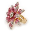 Avalaya Large Dimensional Clear/Pink Diamante Narcissus Cocktail Ring In Gold