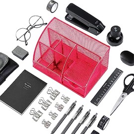 Organizador de Escritorio de Malla, Multifuncional Organizador de Accesorios de Escritorio, Portalápices de Malla con 6 Compartimentos y 1 Cajón para 