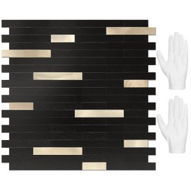 STICKGOO Peel and Stick Backsplash Tile, Stick on Backsplash for Kitchen and Bathroom, Black Mixed Gold Metal Composite Self Adhesive Wall Tiles(10 Sheets)