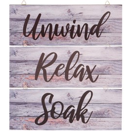 Garneck 3pcs Farmhouse Bathroom Wall Decor Rustic Relax Soak Unwind Signs Bathroom Wall Art Vintage Wooden Home Decoration for Bathroom Laundry Room