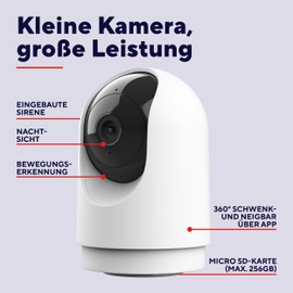 Trust IPCAM-2700 WiFi Camera 360°, Indoor Surveillance Camera with Night Vision, Built-in Siren/Microphone, Person Detection, Indoor Camera with App Control, Smart Home Video Surveillance, White