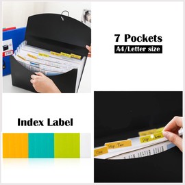 4 Pack Accordion File Organizer with 7 Pockets, TRANBO Letter Size/A4 Expanding File Folder with Index Tabs, Expandable Plastic Document Organizer for Business Travel School Office Home