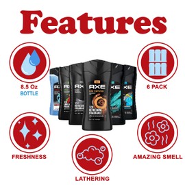 AXE Men's Body Wash Variety Set, 6 Pack, Assorted Scents, 3-in-1 Body, Face and Hair Wash, 8.5 Oz. Each