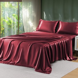 Sasttie Satin Sheets Twin XL - 3 Pieces Luxury Soft Wine Silky Bed Sheets Set with Pillowcases - Smooth Silk-Like Satin Fabric, Reinforced 14 Inches Pocket, Oeko-Tex Certified
