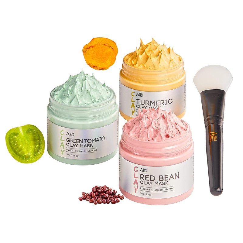 ANAiRUi Face Mask Set: Green Tomato Clay Mask + Turmeric