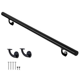 11FT Modern Aluminum Handrail Set, handrails for Indoor Stairs,Deck,Slope, wall Mounted Staircase handrails, Zink Alloy Brackets Included,Rust Free. (Matte Black, 11 FT)