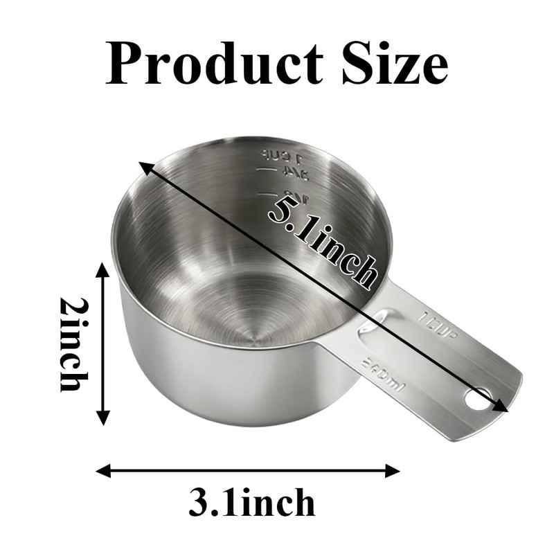 3 Pack 1 Cup Stainless Steel Measuring Cups with Handle