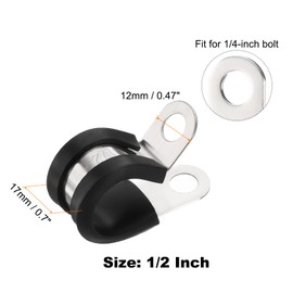 HARFINGTON 100pcs 304 Stainless Steel Cable Clamps 1/2 Inch Rubber Cushioned Insulated Clamp Metal Loop Pipe Clamp for Tube Pipe Wire Cord Installation