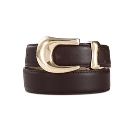 RISANTRY Genuine Leather Belt for Women Burgundy Leather With Gold Metal Buckle Luxury Casual Fashion Belts for Jeans Dresses