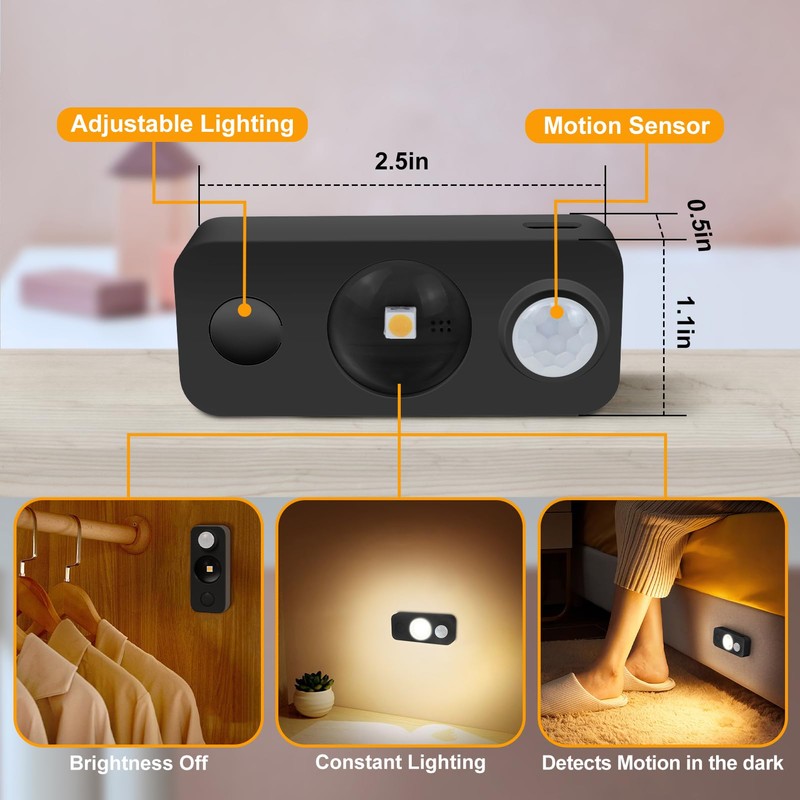 NIEGNOWOO LED Motion Sensor Puck Lights, Rechargeable Cabinet Lights, Stick