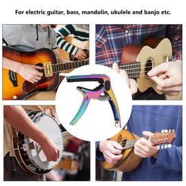 Guitar Capo, 7.3 x 8.5 x 1.3 cm / 2.9 x 3.3 x 0.5 Inch Electric Guitar Acoustic Guitar Capo String Steel Ukulele Capo with Pick Holder Bag for Classical Guitar Ukulele Mandolin and Banjo