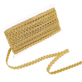 CABODYALS 25 Yards 1/2 Inch Gold Gimp Braid Trim Metallic Woven Braided Lace Trimming Polyester Upholstery Scroll Wave Rick Rack Fabric Ribbon for Jewelry Making Sewing Costume Craft Clothes Slipcover