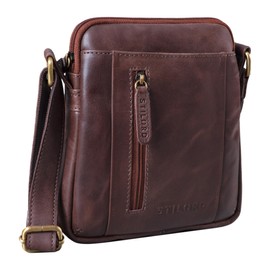 STILORD 'Emerson' Men's Small Messenger Bag Leather Vintage Shoulder Bag Crossbody Bag Small Leather Satchel Courier Bag Man Bag Genuine Leather, Colour:Lyon - Brown