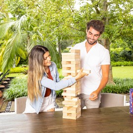 YARDCANDY Wooden Tumbling Tower Game Set, Stacks up to 5 Feet, 54 Blocks, Carry Bag Included