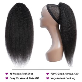 Alisfeel Drawstring Ponytail Human Hair Extensions Remy Brazilian Kinky Straight Human Hair Ponytail Hairpiece for Black Women 10A Afro Yaki Clip In Ponytail Extension 100g (14 Inch)