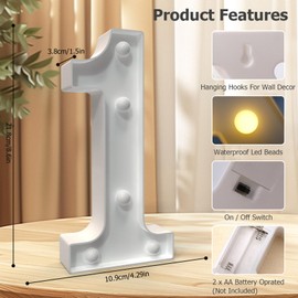 Marquee Numbers, Light Up Numbers for Party, Lighted Number 1, Battery Powered Led Birthday Number, Light Up Sign for Birthday Party Gradutaion New Year Anniversary Baby Shower Bedroom Wall Decor