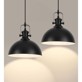 LWWHQ Black Pendant Light Fixtures 2 Pack, 9.8" Farmhouse Pendant Lights Kitchen Island, Modern Pendant Light, Industrial Pendant Light, Pendant Lights for Kitchen Island Dining Room Barn