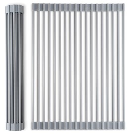 Roll Up Dish Drying Rack - Large Silicone Dish Drying Rack Over The Sink Kitchen (20.5" x 13") - Foldable Farmhouse Sink Drying Rack - Heavy- Duty Stainless Steel Core - Dishwasher Safe by DI ORO