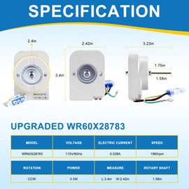 Upgraded WR60X31522 WR60X28783 Refrigerator Evaporator Fan Motor Compatible with Hot-Point G-e Refrigerator Replace WR60X10138 WR60X23584 WR60X27646 WR60X28784 etc -1 Year Warranty by Fetechmate