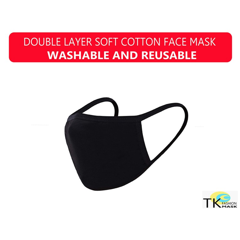 Black Face Mask Soft Cotton Comfortable Washable Reusable Breathable Stretchable